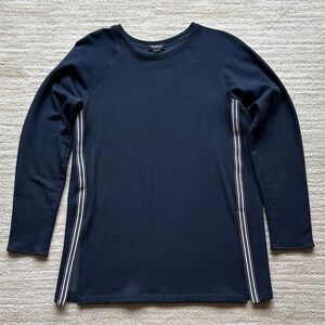Worth New York Navy Long Sleeve Top Pullover With Slits Tuxedo Stripe Size Small